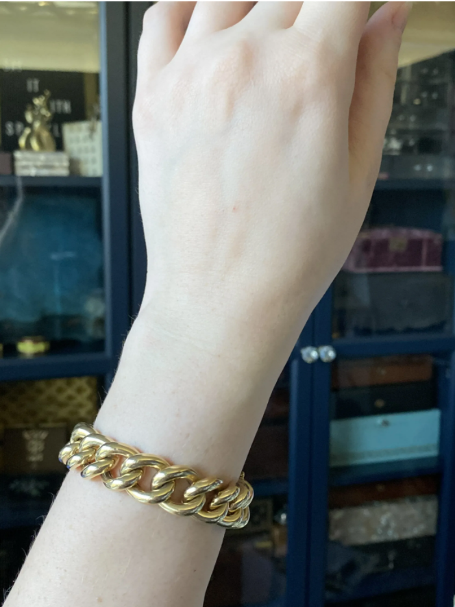 Vintage Large Puffy Curb Link Bracelet 14ct Yellow Gold – Through