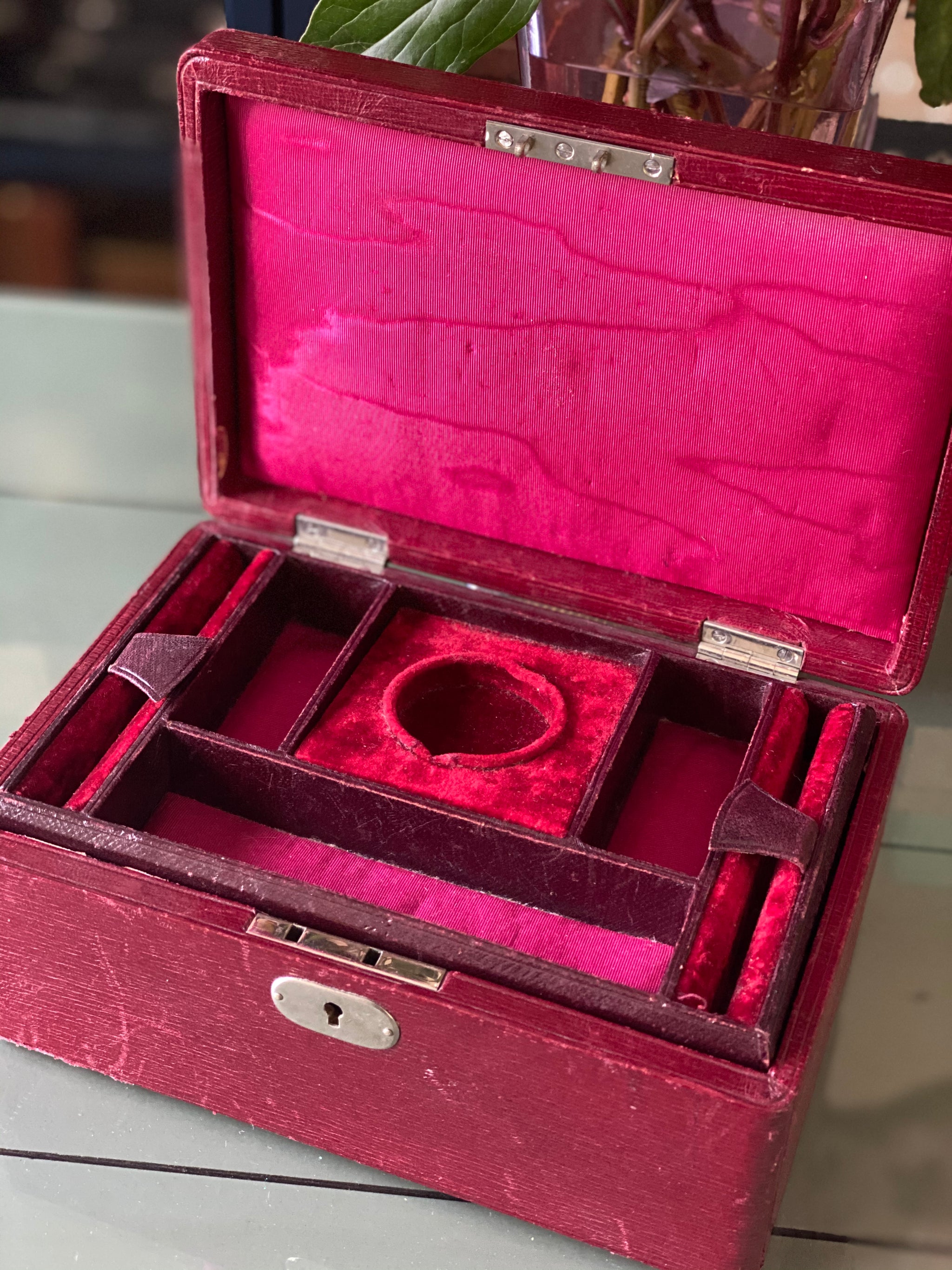 Écrin à Bijoux Ancien XIXe Cuir – France, Vintage Victorian Pour Boutons Et Bijoux